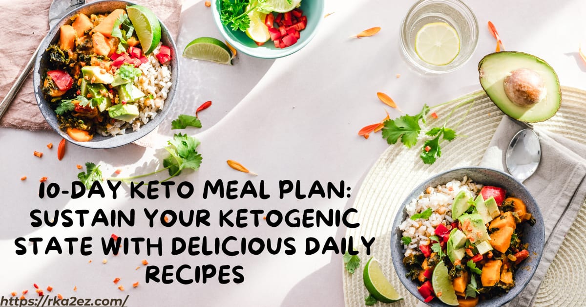 10-Day Keto Meal Plan: Sustain Your Ketogenic State with Delicious Daily Recipes Maintaining a ketogenic state is not just about losing weight; it's a lifestyle that can bring numerous health benefits, from enhanced energy levels to improved mental clarity. In this article, we present a 10-day keto meal plan designed to keep your body in a ketogenic state while savoring mouth-watering dishes. Let's embark on a culinary journey that combines the advantages of the ketogenic diet with the pleasure of delightful daily meals. Day 1 Breakfast: Scrambled eggs with spinach and feta. Lunch: Grilled chicken salad with avocado. Dinner: Baked salmon with asparagus. Day 2 Breakfast: Keto-friendly smoothie with almond milk, spinach, and protein powder. Lunch: Zucchini noodles with pesto and cherry tomatoes. Dinner: Beef stir-fry with low-carb vegetables. Day 3 Breakfast: Omelet with mushrooms, onions, and Swiss cheese. Lunch: Spinach and bacon salad with vinaigrette. Dinner: Grilled shrimp with garlic butter and broccoli. Day 4 Breakfast: Greek yogurt with raspberries and a sprinkle of chia seeds. Lunch: Cucumber and cream cheese roll-ups. Dinner: Pork chops with cauliflower mash. Day 5 Breakfast: Keto pancakes with sugar-free syrup. Lunch: Turkey and cheese roll-ups with mayo. Dinner: Baked cod with lemon and butter, served with sautéed spinach. Day 6 Breakfast: Chia pudding made with coconut milk and topped with berries. Lunch: Caesar salad with grilled chicken. Dinner: Beef pot roast with radishes and green beans. Day 7 Breakfast: Scrambled eggs with diced ham and cheddar cheese. Lunch: Caprese salad with mozzarella, tomatoes, and basil. Dinner: Grilled pork tenderloin with a side of Brussels sprouts. Day 8 Breakfast: Avocado and bacon breakfast bowl. Lunch: Tuna salad with mayo and pickles. Dinner: Baked chicken thighs with a side of roasted asparagus. Day 9 Breakfast: Almond and coconut granola with unsweetened almond milk. Lunch: Spinach and artichoke stuffed chicken breast. Dinner: Pan-seared tilapia with a side of steamed broccoli. Day 10 Breakfast: Keto-friendly smoothie with coconut milk, kale, and protein powder. Lunch: Turkey and avocado lettuce wraps. Dinner: Grilled ribeye steak with garlic butter and a serving of sautéed mushrooms. Conclusion Following a ketogenic diet doesn't mean sacrificing flavor or variety in your meals. This 10-day keto meal plan offers a diverse range of delicious recipes while helping you maintain a ketogenic state. By incorporating these recipes into your daily routine, you can enjoy the benefits of the keto lifestyle while savoring the culinary delights of each day. Whether you're a seasoned keto enthusiast or just starting your journey, these meals provide the perfect balance of taste and nutrition to keep you on track.